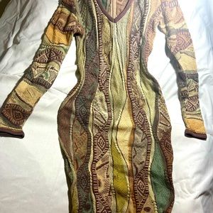 COOGI Authentic Australia Multi Color Neutral Mosaic Texture Knit Sweater Dress